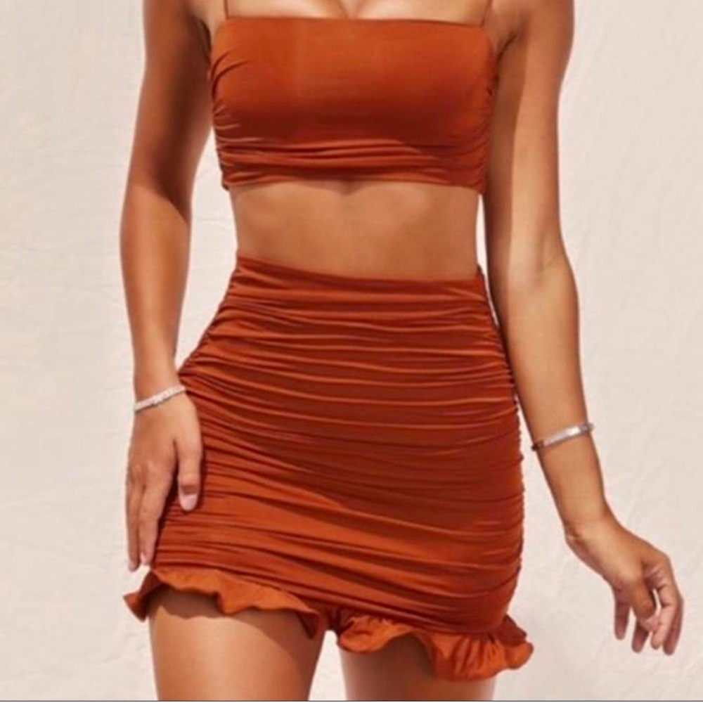 Oh Polly Terracotta Ruched Strapless Set